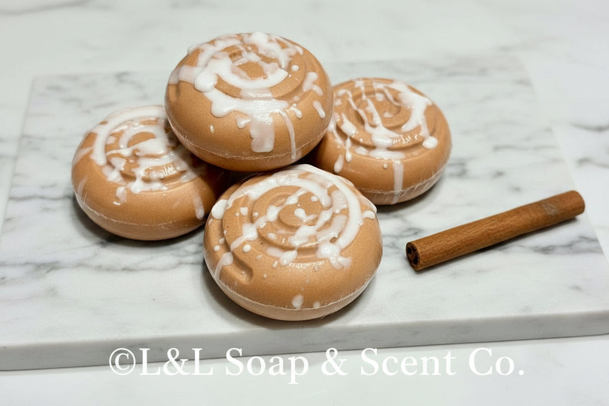 Cinnabon roll-shaped shea butter soap, apple cinnamon scented