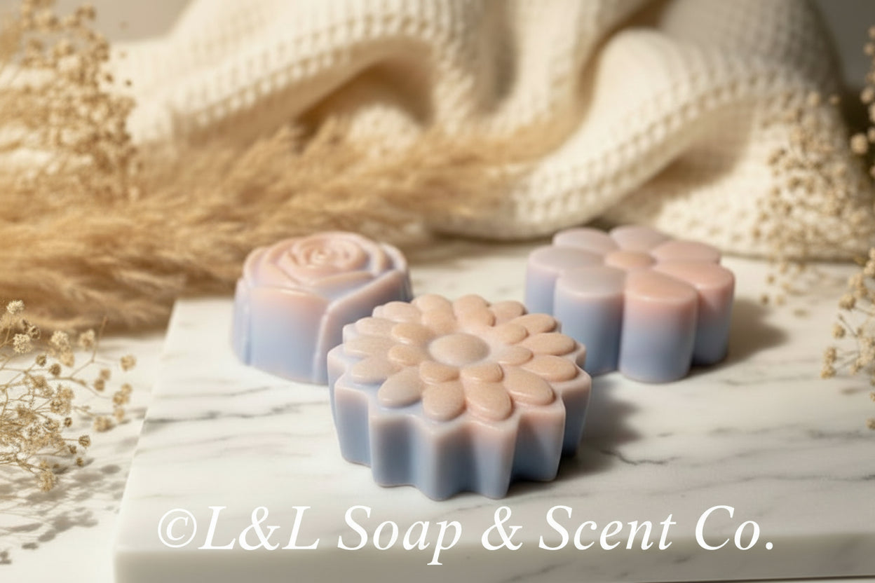 Pink, blue ombré fruity rings scented Shea butter soap flower shape 