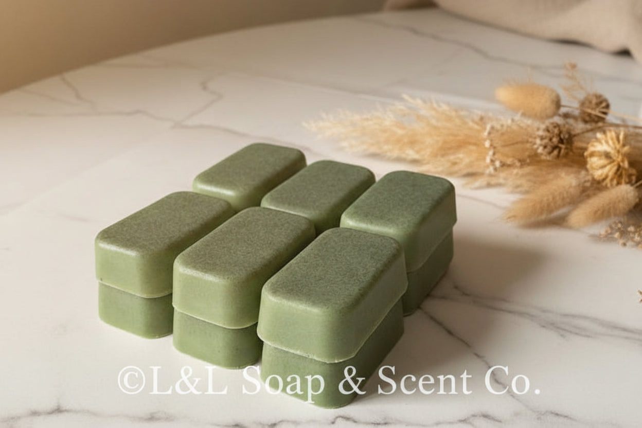 Green color rectangle mini Shea butter soaps, perfect man scented 
