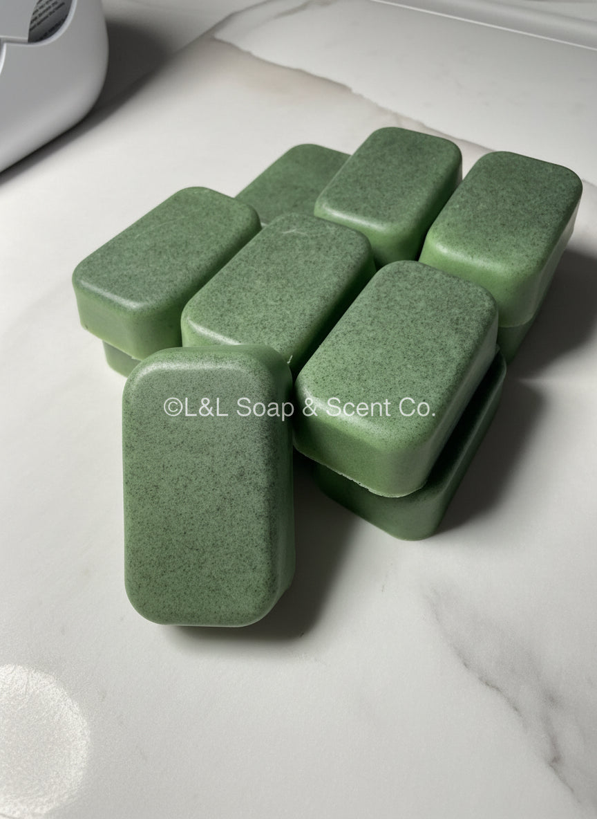 Green color rectangle mini Shea butter soaps, perfect man scented 