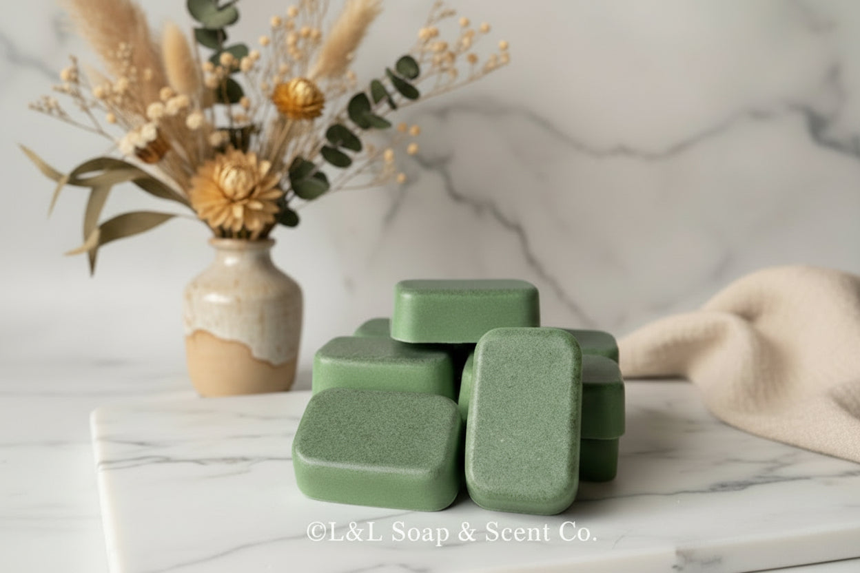 Green color rectangle mini Shea butter soaps, perfect man scented 