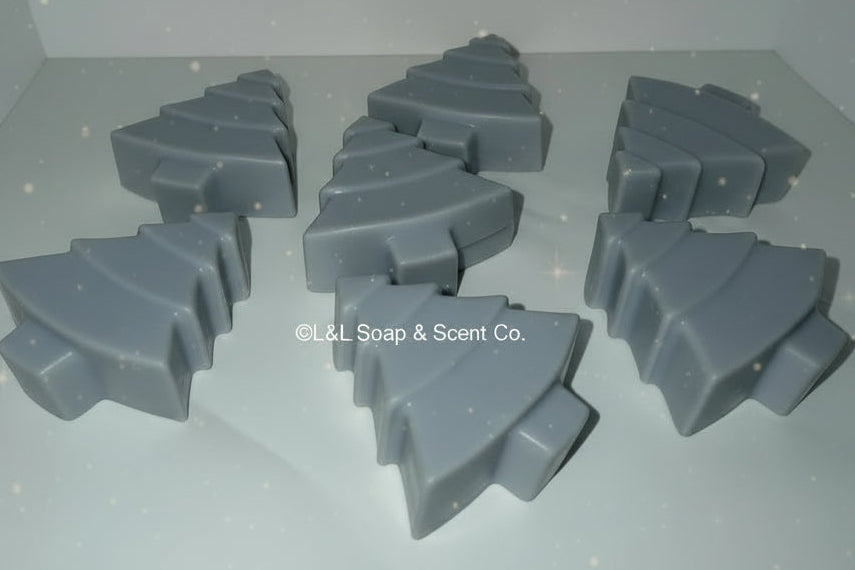 Grey Christmas trees colored with activated charcoal Christmas fir scent Shea butter soap 